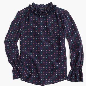 J. Crew Navy Blouse with Multicolor Dots
